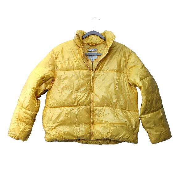 Puffer Jacket Wet Look A New Day Winter Coat Zip Up Puffy Cinch S Yellow Short‎ - Picture 1 of 8